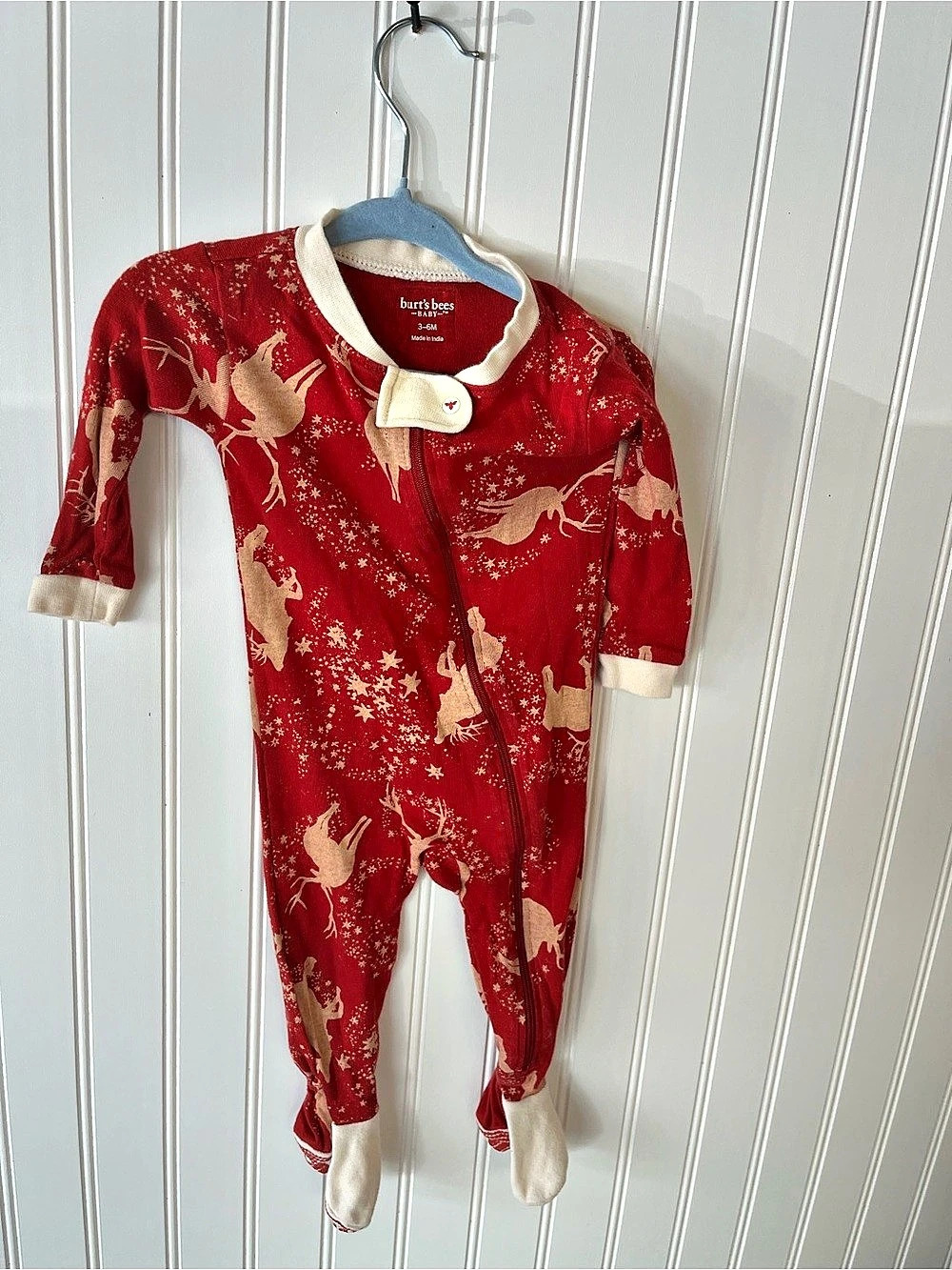 Burt's Bees Baby Dinosaur Footie in Red & Cream Size 3-6M Like New